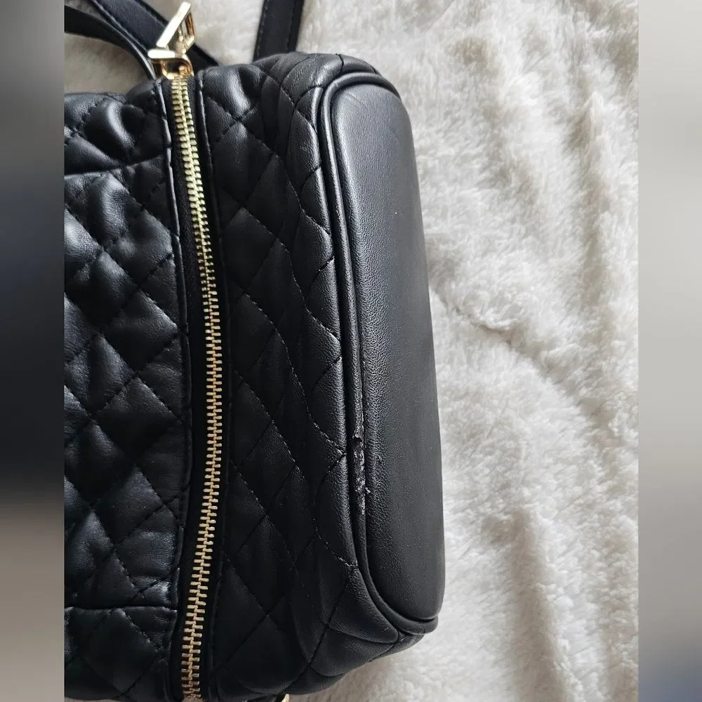 Bebe Black Faux Leather Quilted Gold Tone Hardware Zip Around Casual Backpack